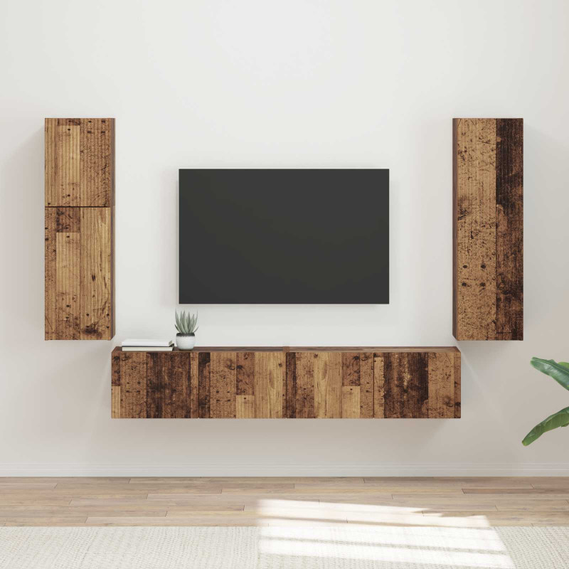 Zestaw szafek RTV 4 pcs Stare drewno Materiał drewnopochodny