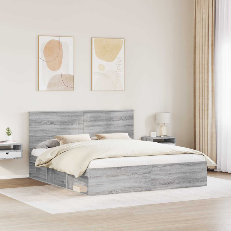 Ramka łóżka Szary Sonoma 200 x 200 cm Lite drewno sosnowe