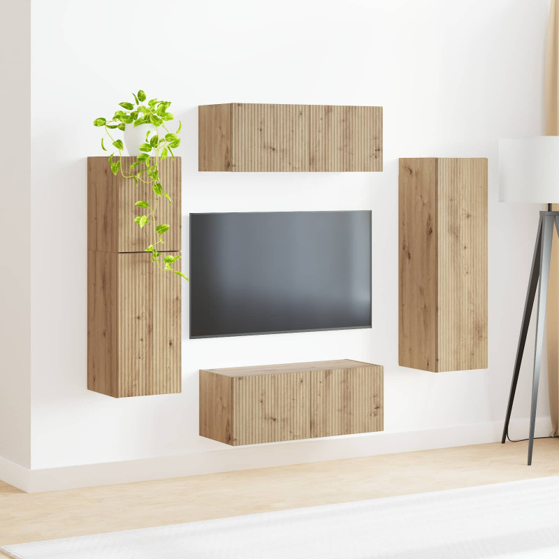 Zestaw szafek RTV Montowane na ścianie 4 pcs Dąb rzemieślniczy