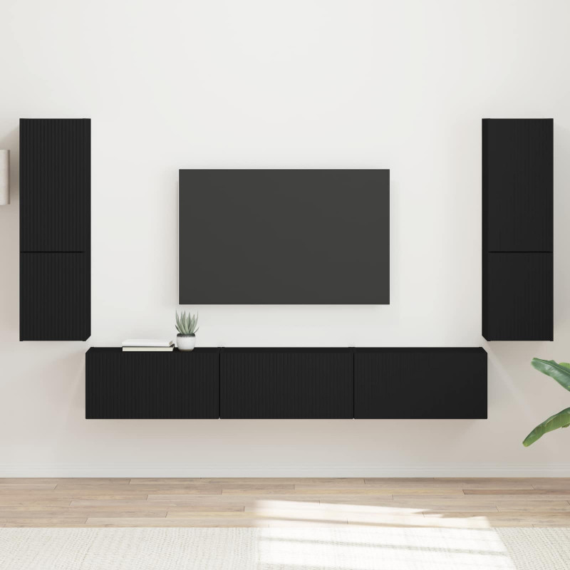 Zestaw szafek RTV 4 pcs Czarny Materiał drewnopochodny