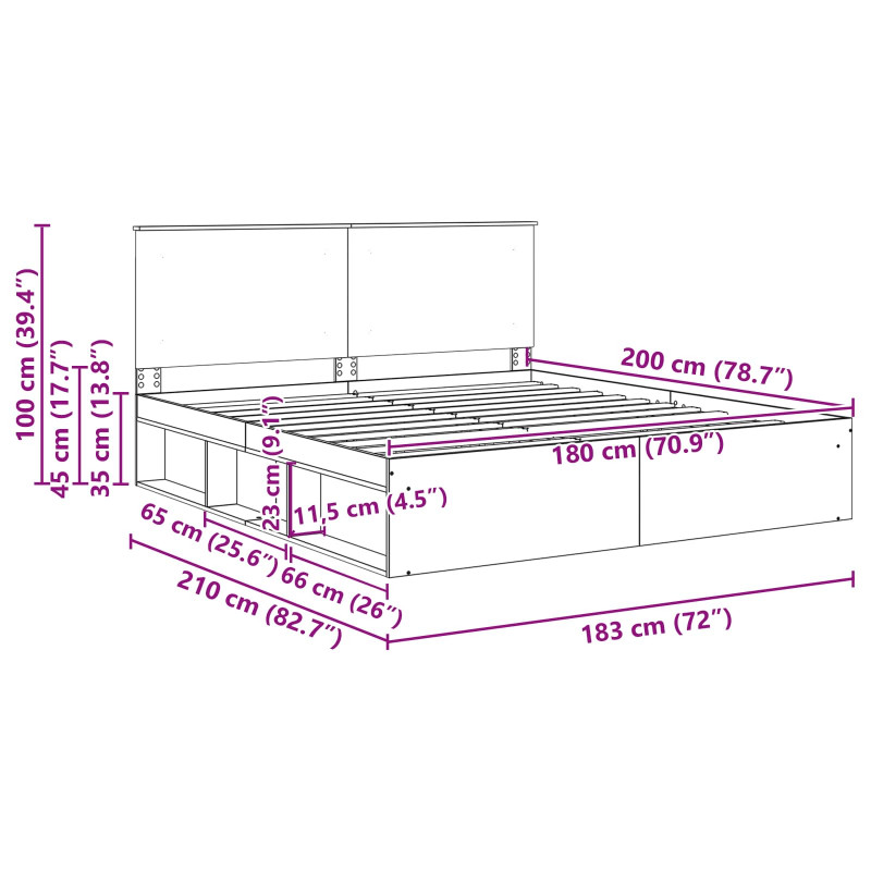 Ramka łóżka Betonowy 180 x 200 cm Lite drewno sosnowe