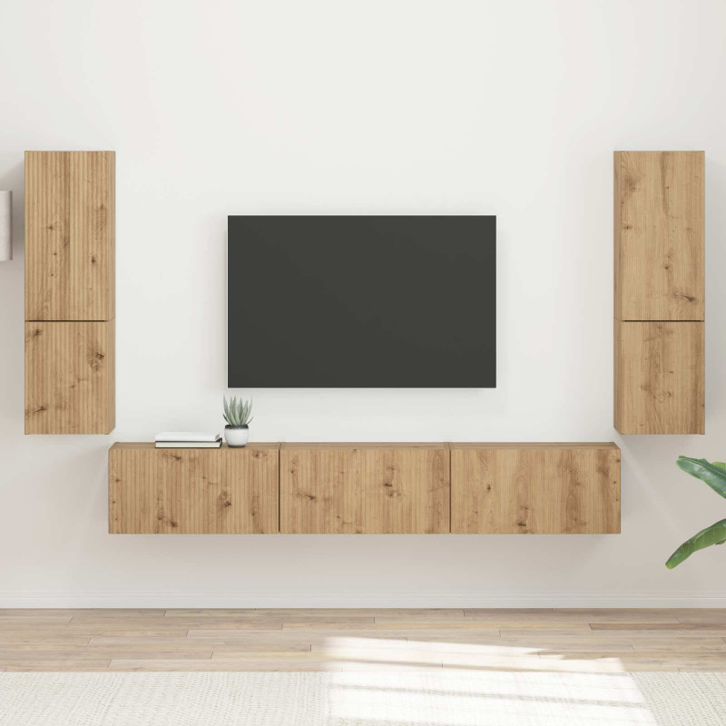 Zestaw szafek RTV Montowane na ścianie 4 pcs Dąb rzemieślniczy