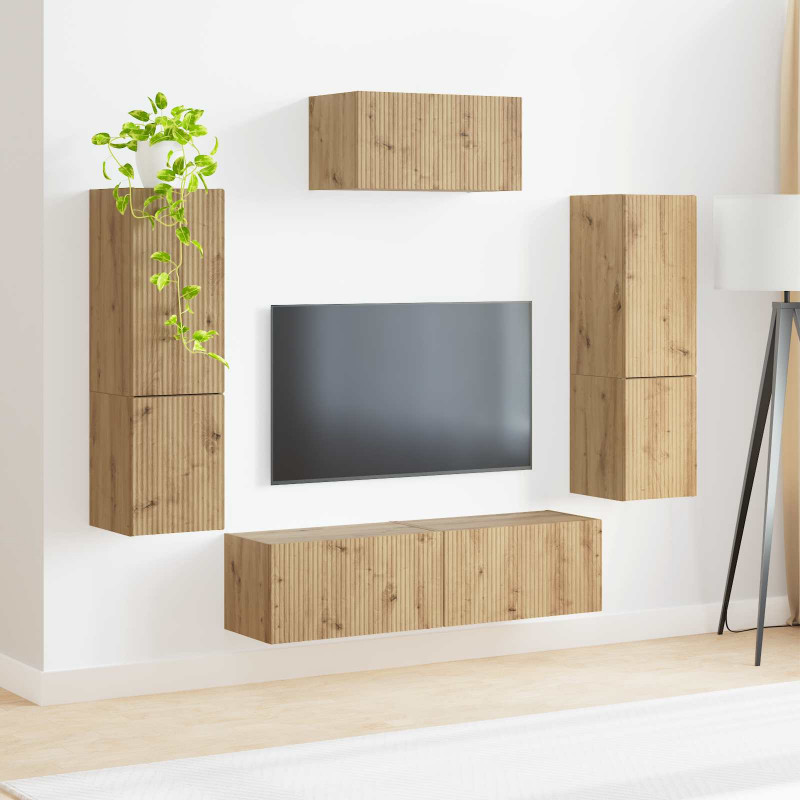 Zestaw szafek RTV Montowane na ścianie 4 pcs Dąb rzemieślniczy