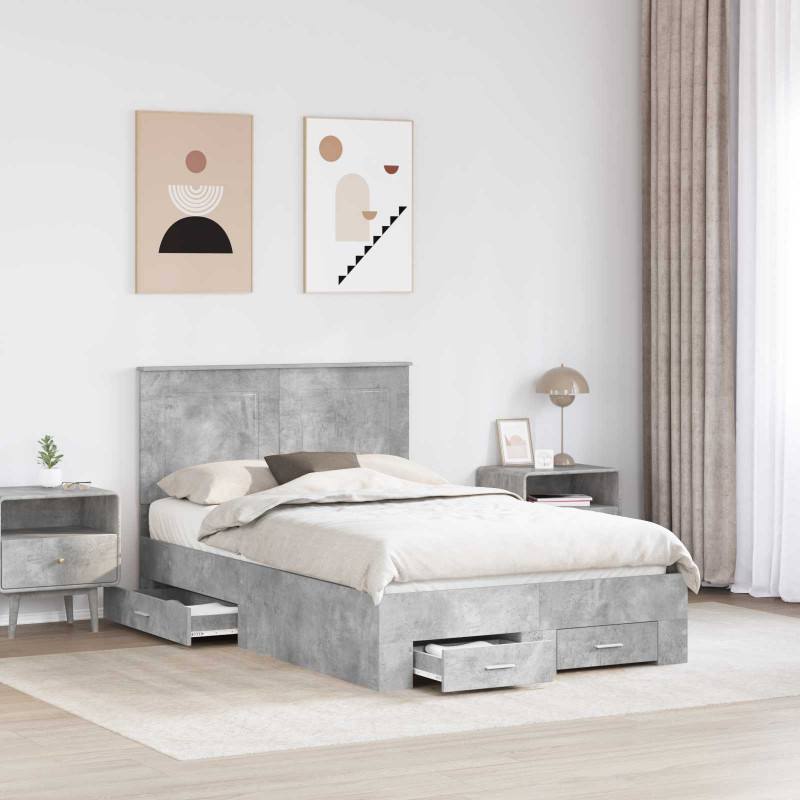 Ramka łóżka Betonowy szary 120 x 190 cm Materiał drewnopochodny
