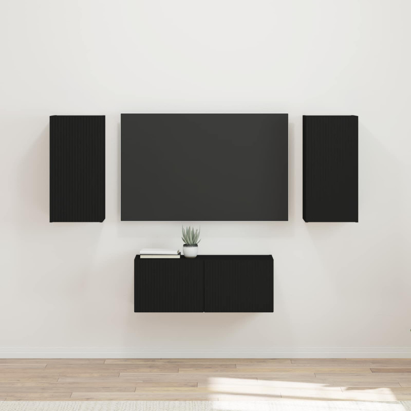 Zestaw szafek RTV 6 pcs Czarny Materiał drewnopochodny