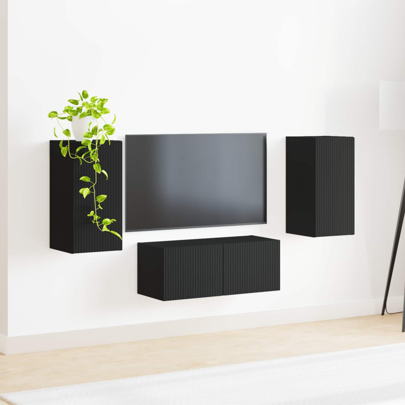 Zestaw szafek RTV 6 pcs Czarny Materiał drewnopochodny