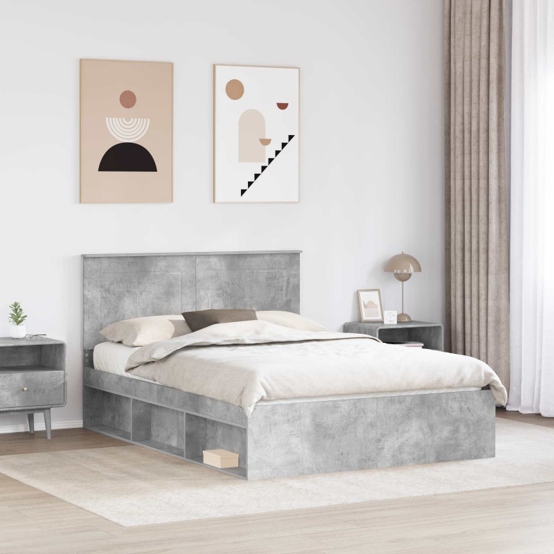 Ramka łóżka Betonowy 140 x 200 cm Lite drewno sosnowe