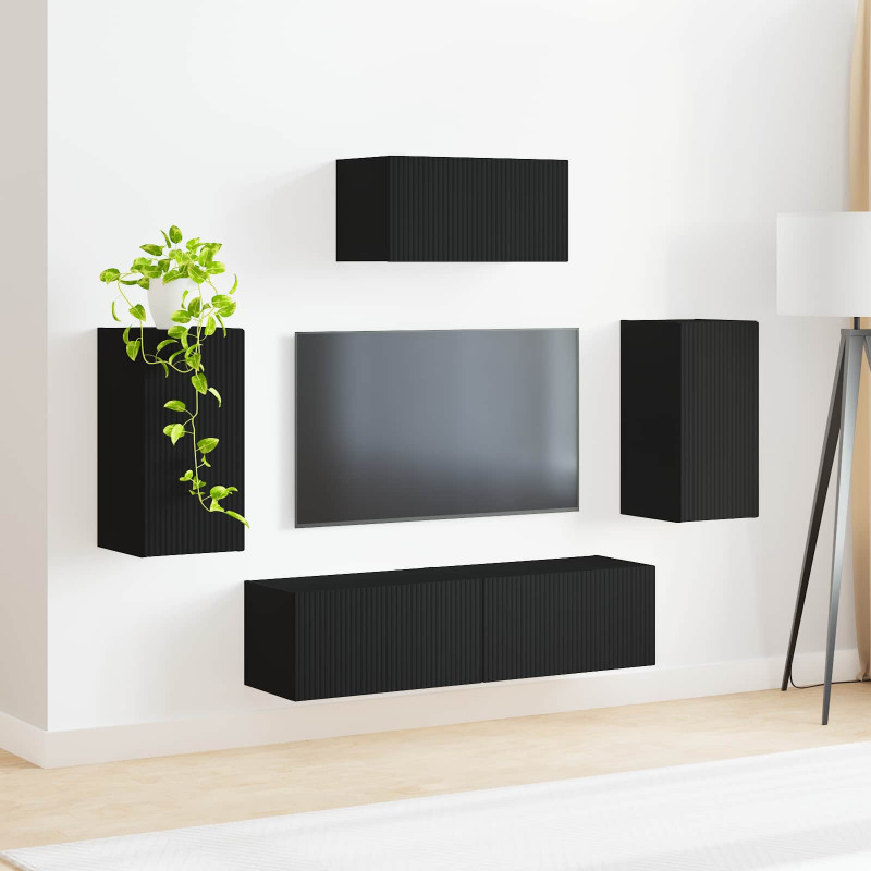Zestaw szafek RTV 5 pcs Czarny Materiał drewnopochodny
