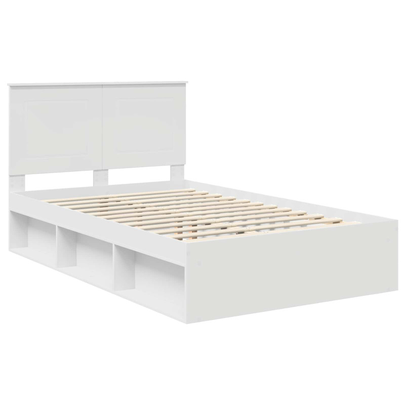 Ramka łóżka Z zagłówkiem Biały 135 x 190 cm Lite drewno sosnowe