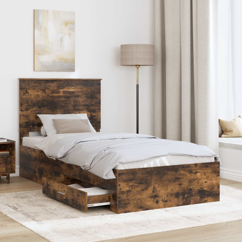 Ramka łóżka Dąb wędzony 90 x 200 cm Materiał drewnopochodny