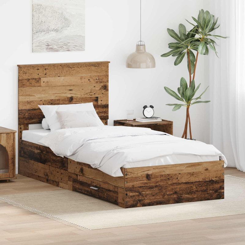 Ramka łóżka Stare drewno 90 x 200 cm Materiał drewnopochodny