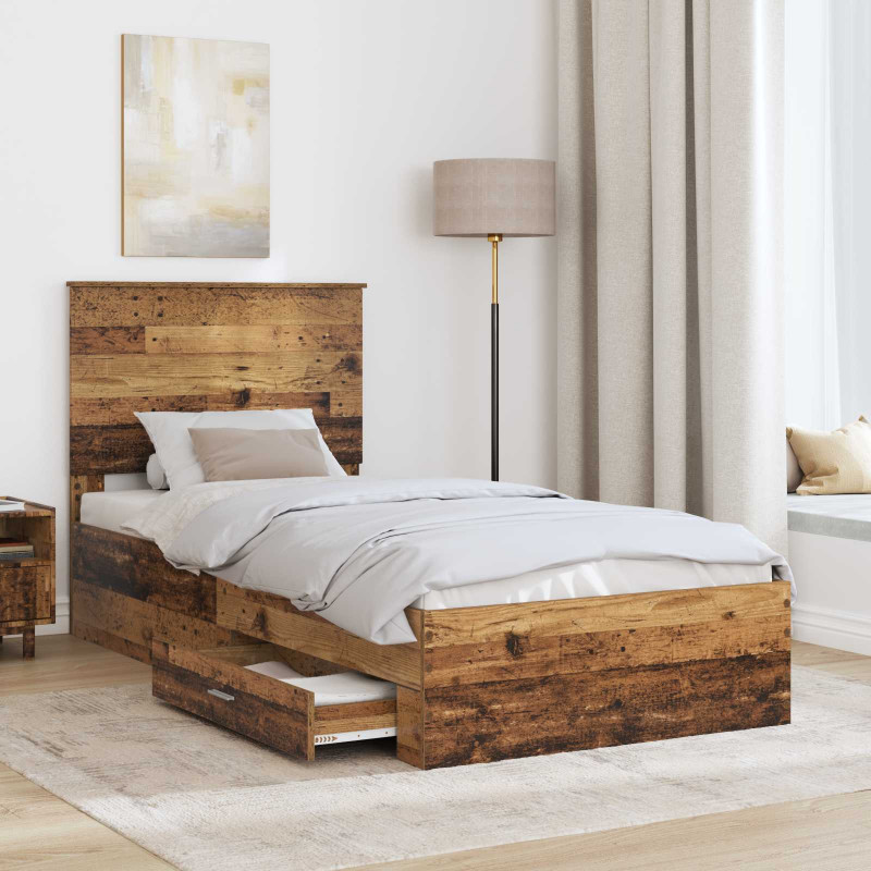 Ramka łóżka Stare drewno 90 x 200 cm Materiał drewnopochodny