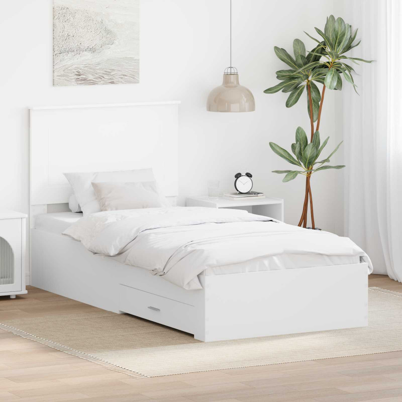 Ramka łóżka Białe i srebro 75 x 190 cm Materiał drewnopochodny