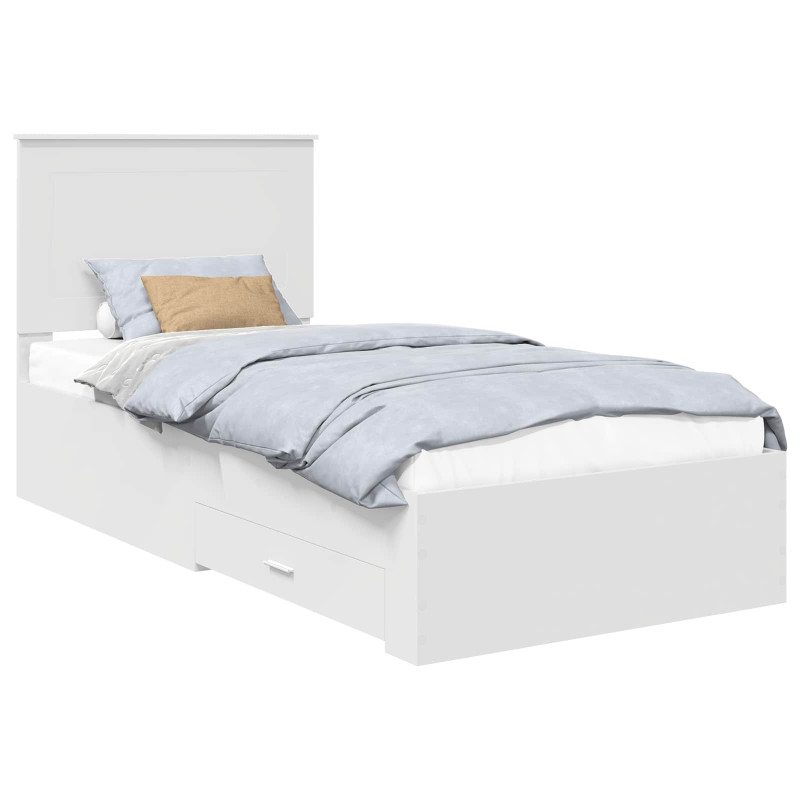 Ramka łóżka Białe i srebro 75 x 190 cm Materiał drewnopochodny