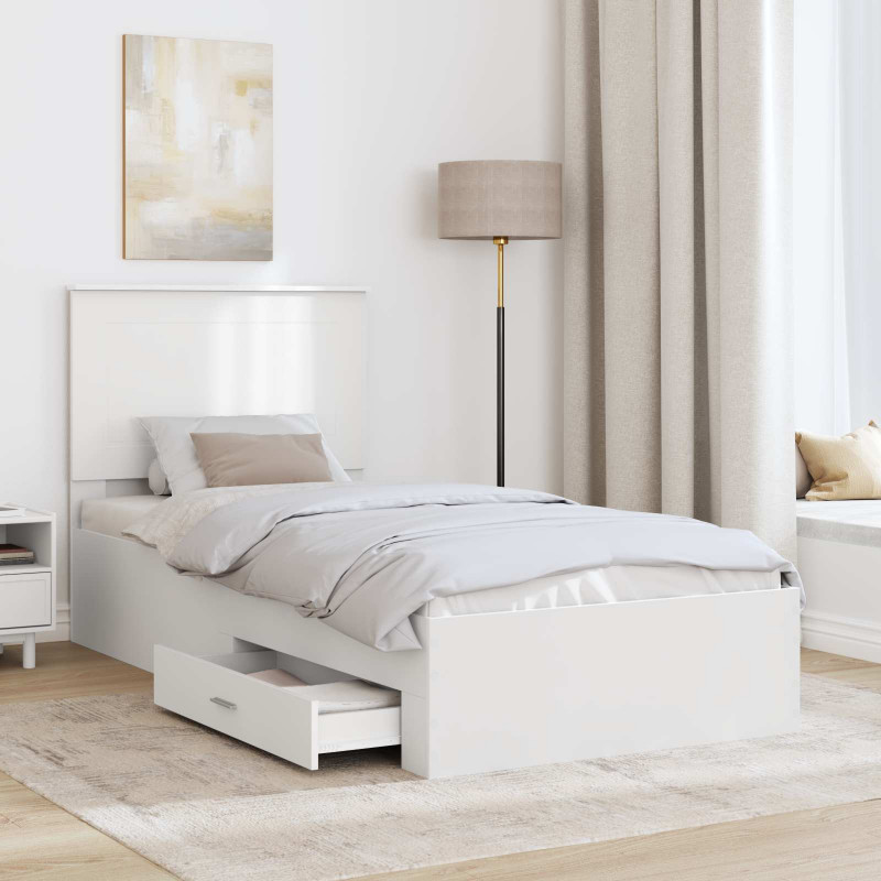 Ramka łóżka Białe i srebro 75 x 190 cm Materiał drewnopochodny
