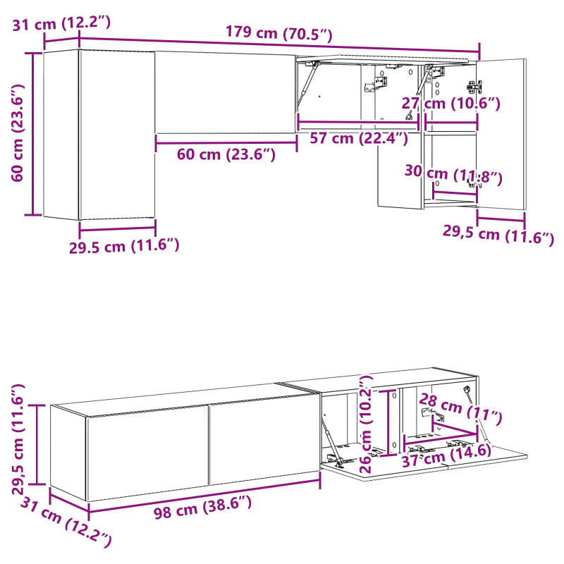 Zestaw szafek RTV 4 pcs Czarny Materiał drewnopochodny