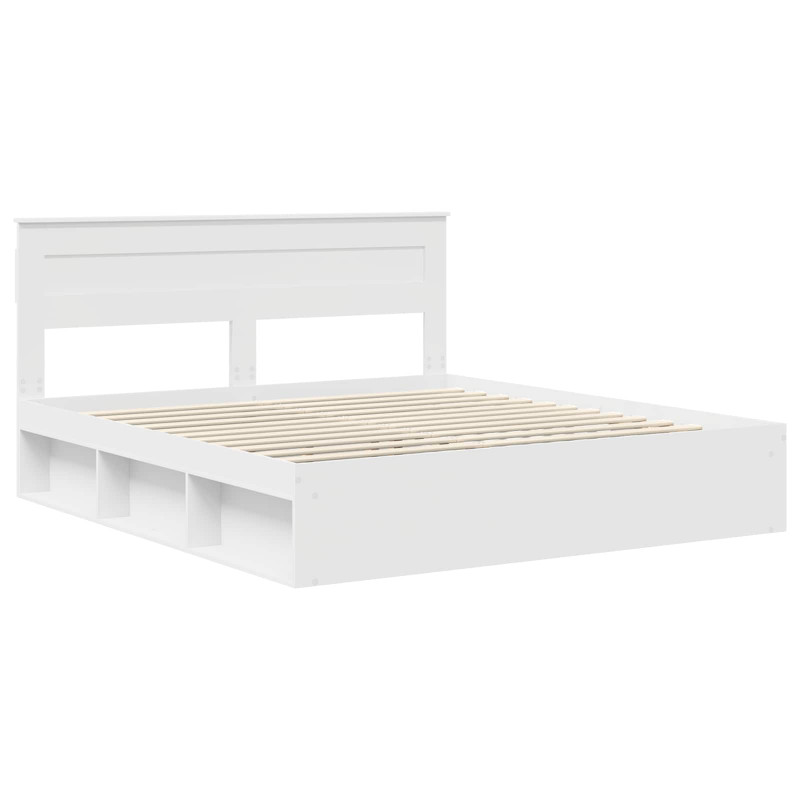 Ramka łóżka Z zagłówkiem Biały 200 x 200 cm Lite drewno sosnowe