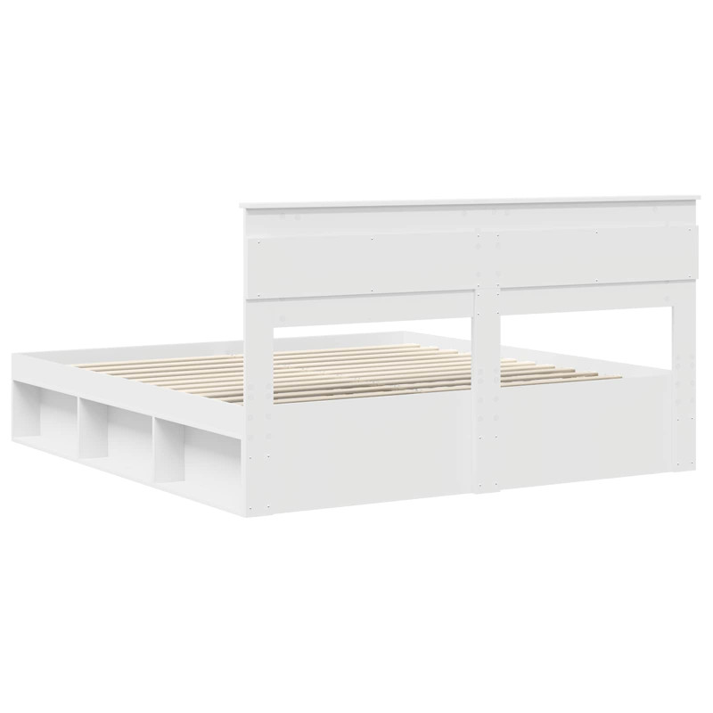 Ramka łóżka Z zagłówkiem Biały 200 x 200 cm Lite drewno sosnowe