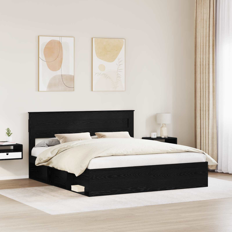 Ramka łóżka Czarny 200 x 200 cm Lite drewno sosnowe