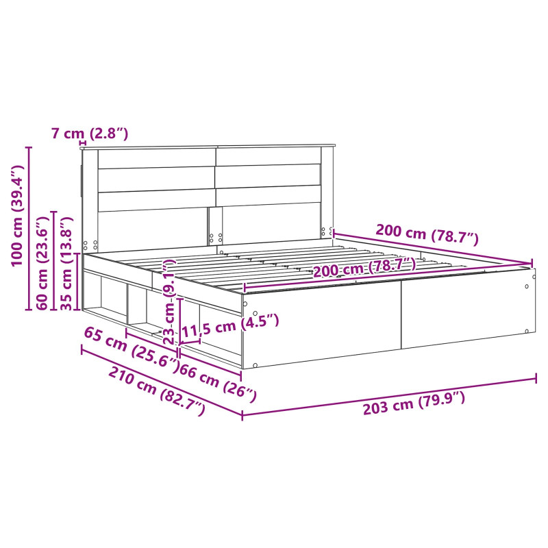 Ramka łóżka Sonoma 200 x 200 cm Lite drewno sosnowe