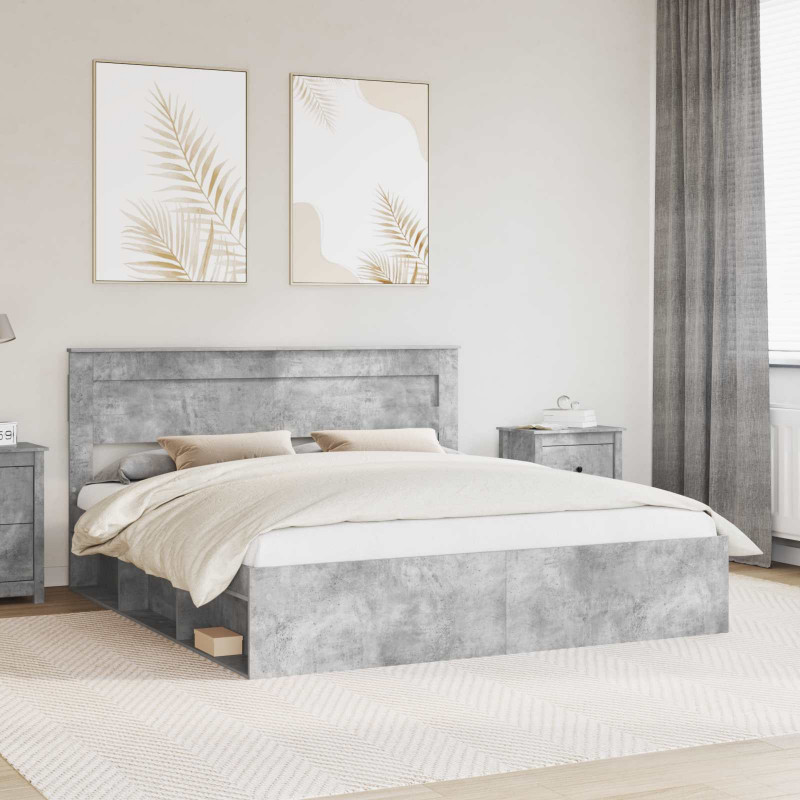 Ramka łóżka Betonowy 200 x 200 cm Lite drewno sosnowe