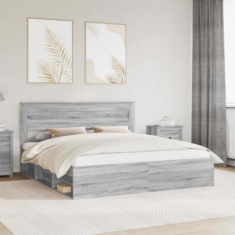 Ramka łóżka Szary Sonoma 200 x 200 cm Lite drewno sosnowe