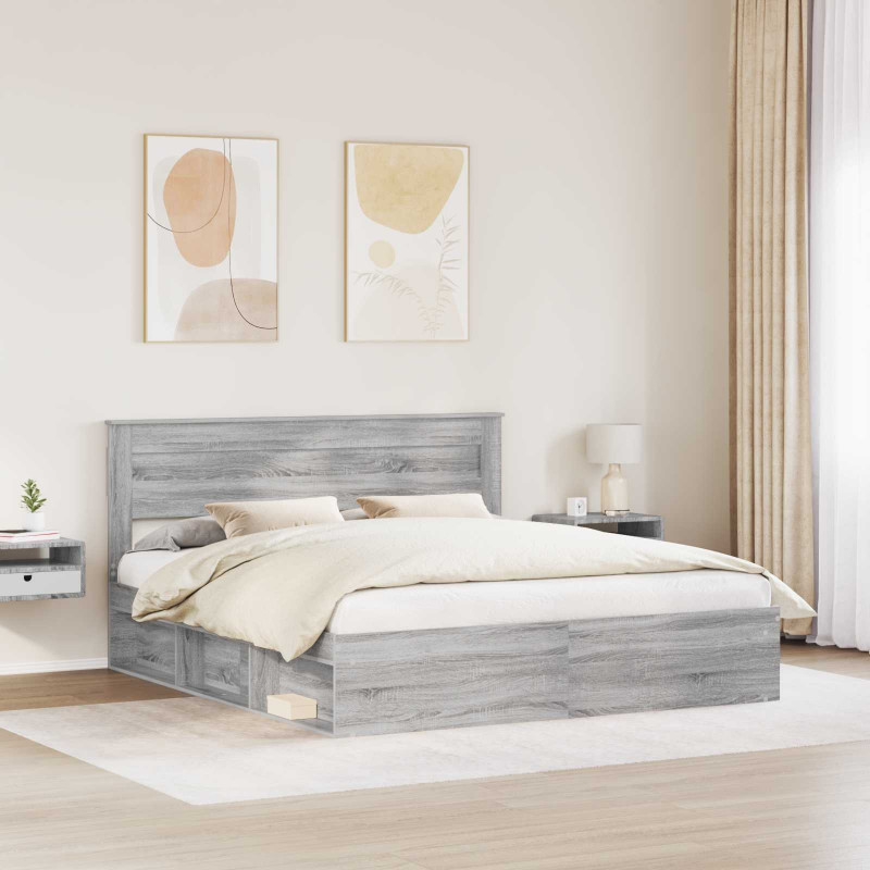 Ramka łóżka Szary Sonoma 200 x 200 cm Lite drewno sosnowe