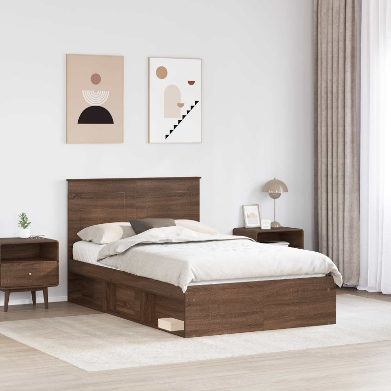 Ramka łóżka Brązowy dąb 120 x 200 cm Lite drewno sosnowe