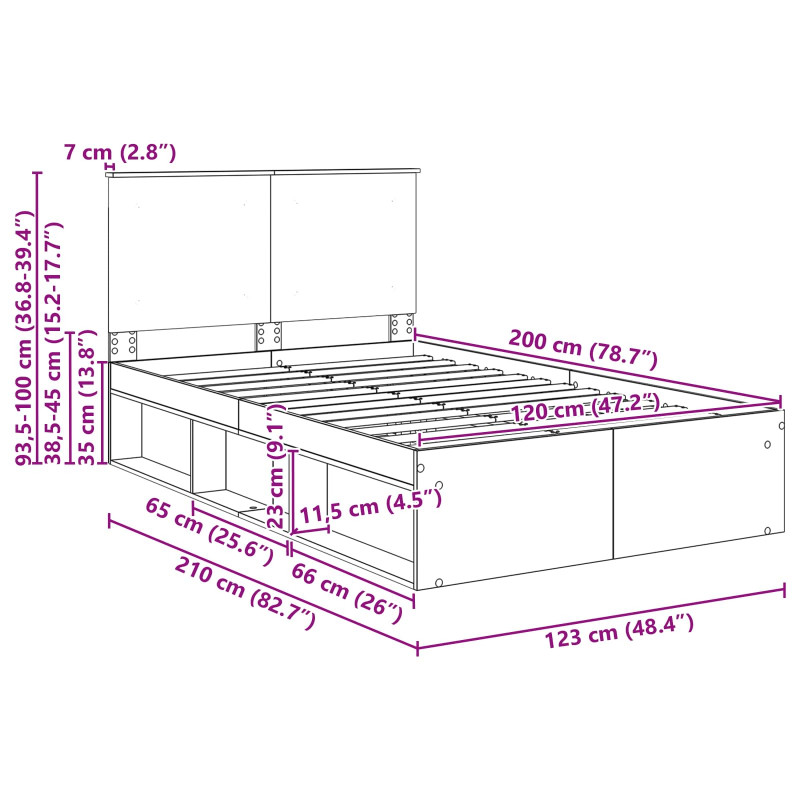 Ramka łóżka Brązowy dąb 120 x 200 cm Lite drewno sosnowe
