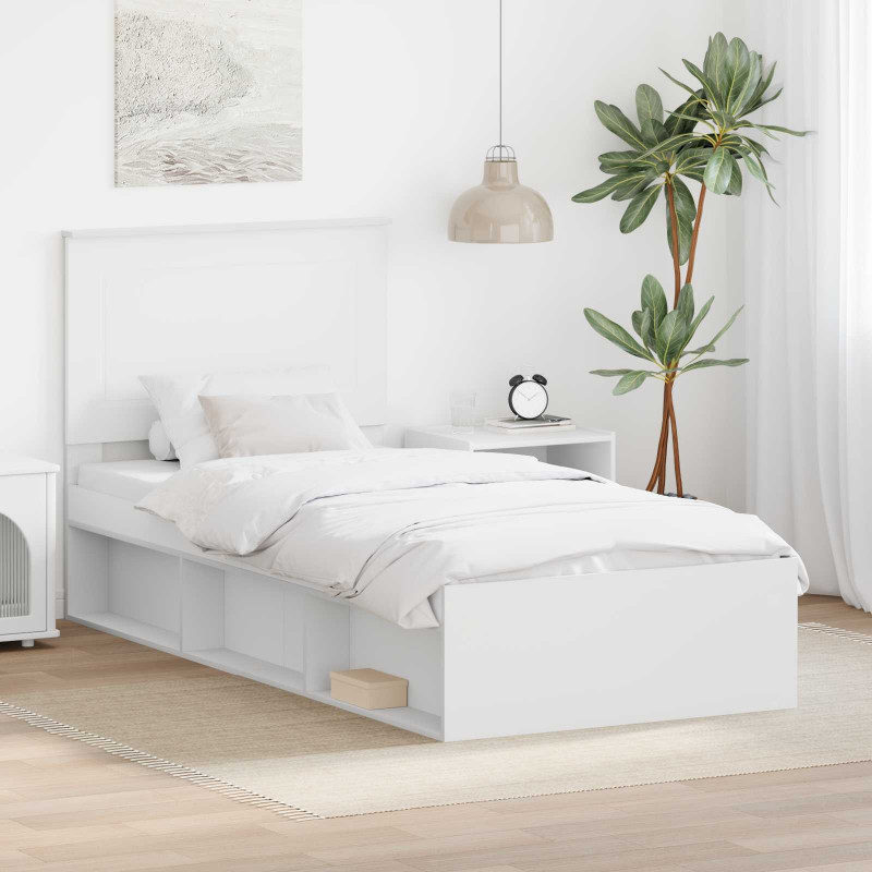 Ramka łóżka Z zagłówkiem Biały 100 x 200 cm Lite drewno sosnowe