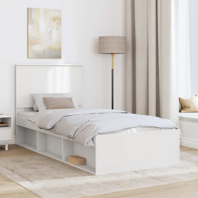 Ramka łóżka Z zagłówkiem Biały 100 x 200 cm Lite drewno sosnowe