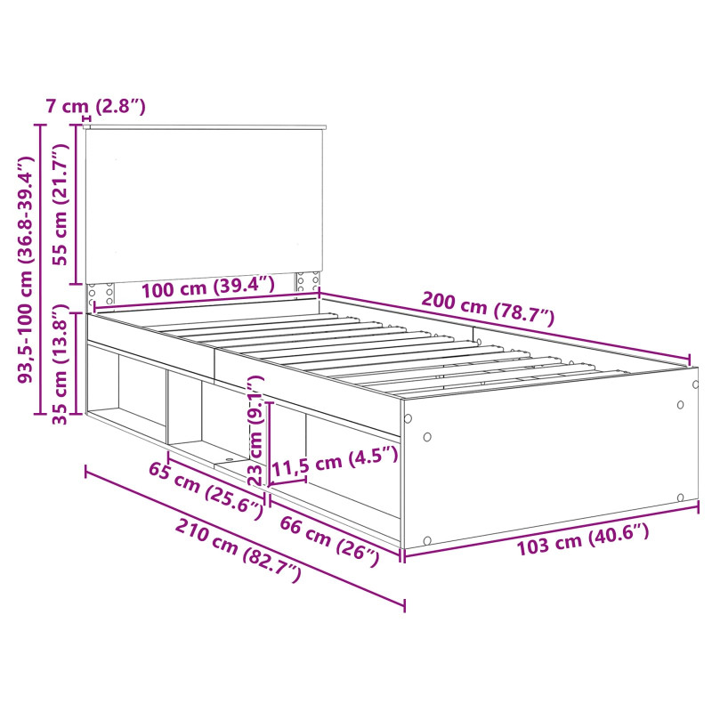 Ramka łóżka Sonoma 100 x 200 cm Lite drewno sosnowe