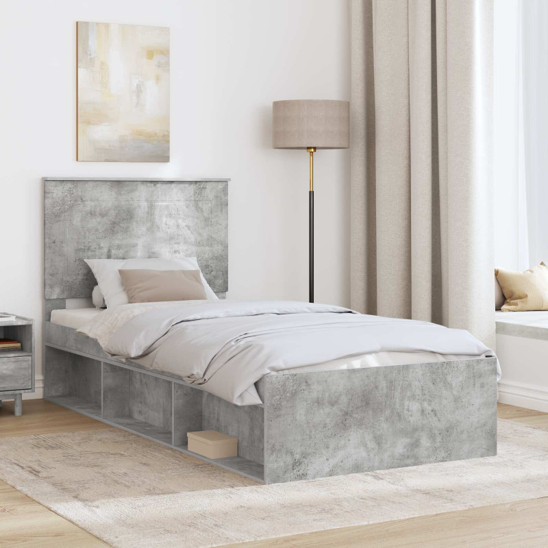 Ramka łóżka Szary beton 100 x 200 cm Lite drewno sosnowe