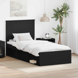 Ramka łóżka Z zagłówkiem Czarny 75 x 190 cm Lite drewno sosnowe