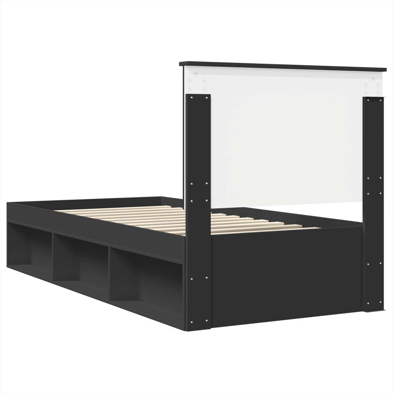 Ramka łóżka Z zagłówkiem Czarny 75 x 190 cm Lite drewno sosnowe
