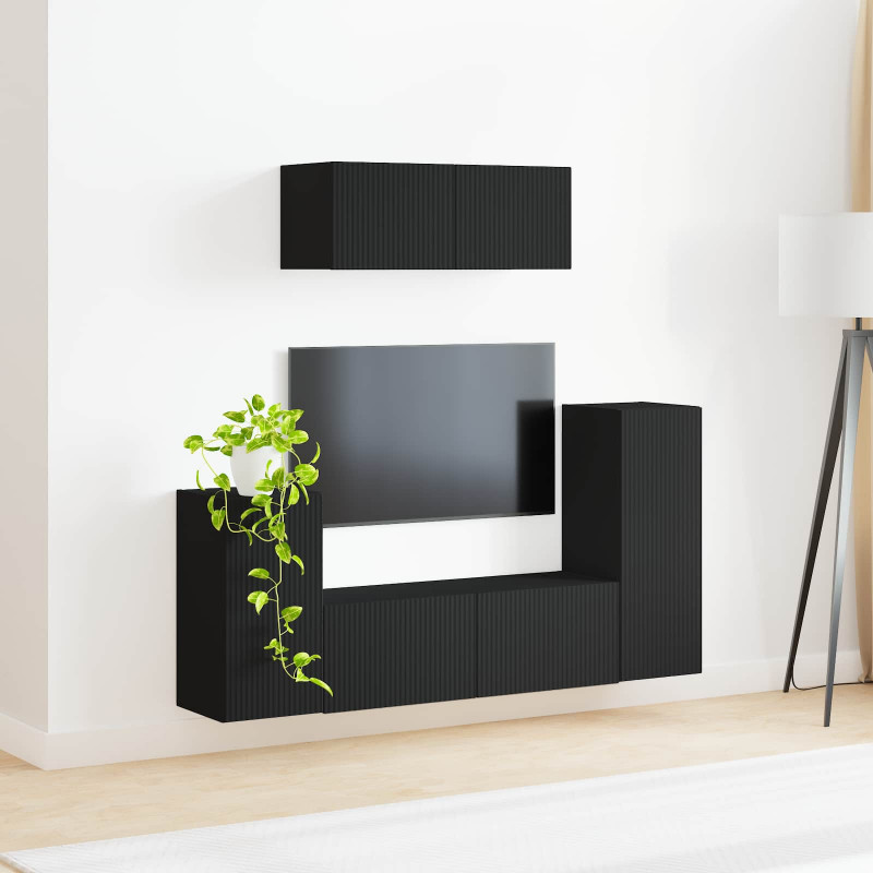 Zestaw szafek RTV 4 pcs Czarny Materiał drewnopochodny