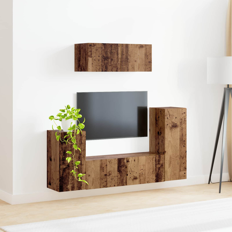 Zestaw szafek RTV 4 pcs Stare drewno Materiał drewnopochodny