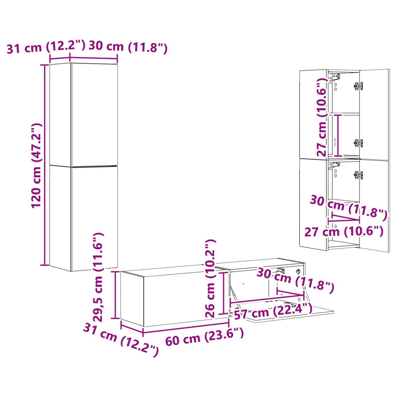 Zestaw szafek RTV 6 pcs Betonowy szary Materiał drewnopochodny