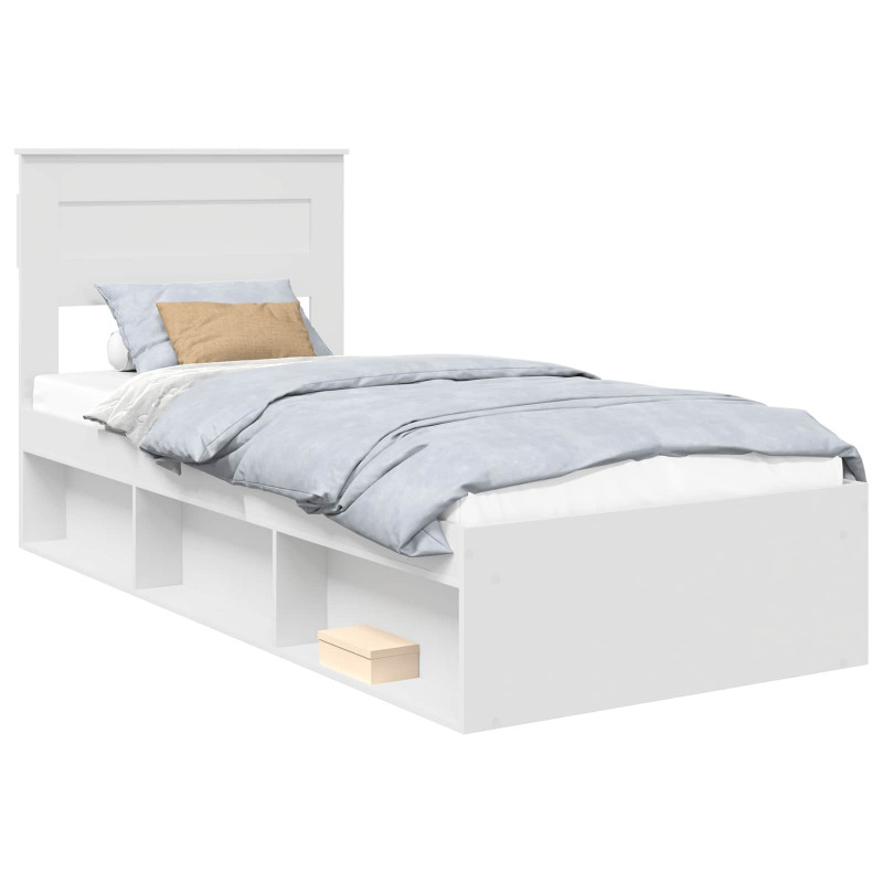 Ramka łóżka Z zagłówkiem Biały 100 x 200 cm Lite drewno sosnowe