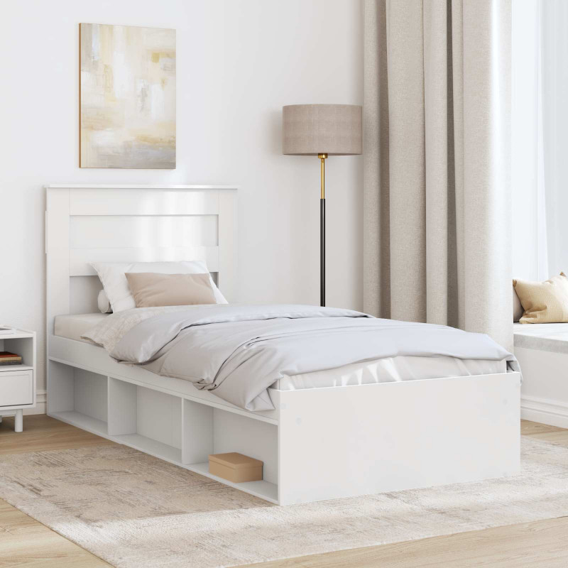 Ramka łóżka Z zagłówkiem Biały 100 x 200 cm Lite drewno sosnowe