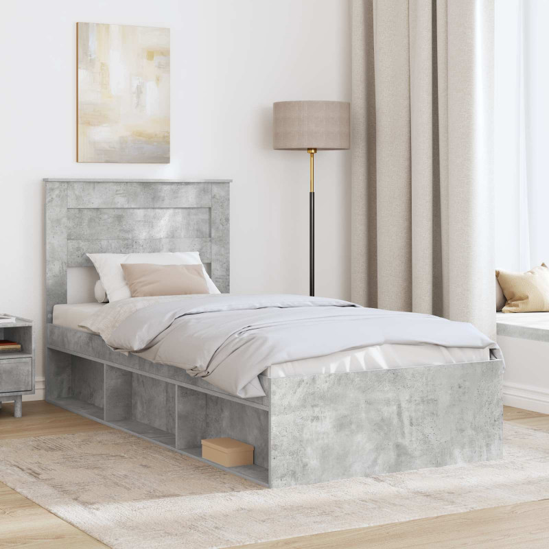 Ramka łóżka Szary beton 100 x 200 cm Lite drewno sosnowe