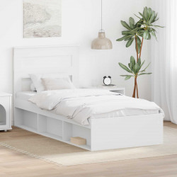 Ramka łóżka Z zagłówkiem Biały 90 x 190 cm Lite drewno sosnowe