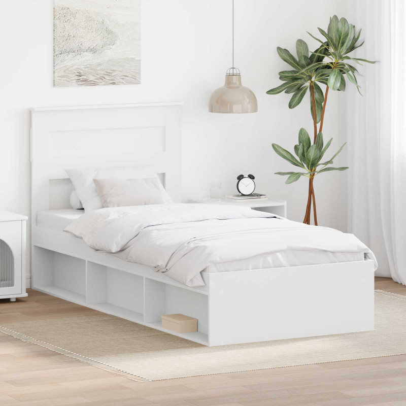 Ramka łóżka Z zagłówkiem Biały 90 x 190 cm Lite drewno sosnowe