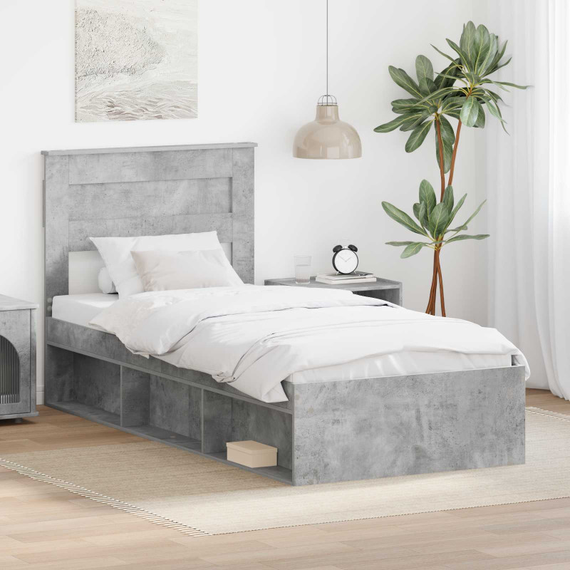 Ramka łóżka Szary beton 90 x 190 cm Lite drewno sosnowe