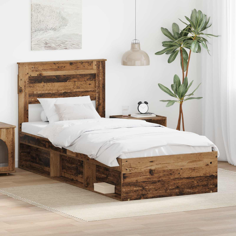 Ramka łóżka Stare drewno 90 x 200 cm Lite drewno sosnowe
