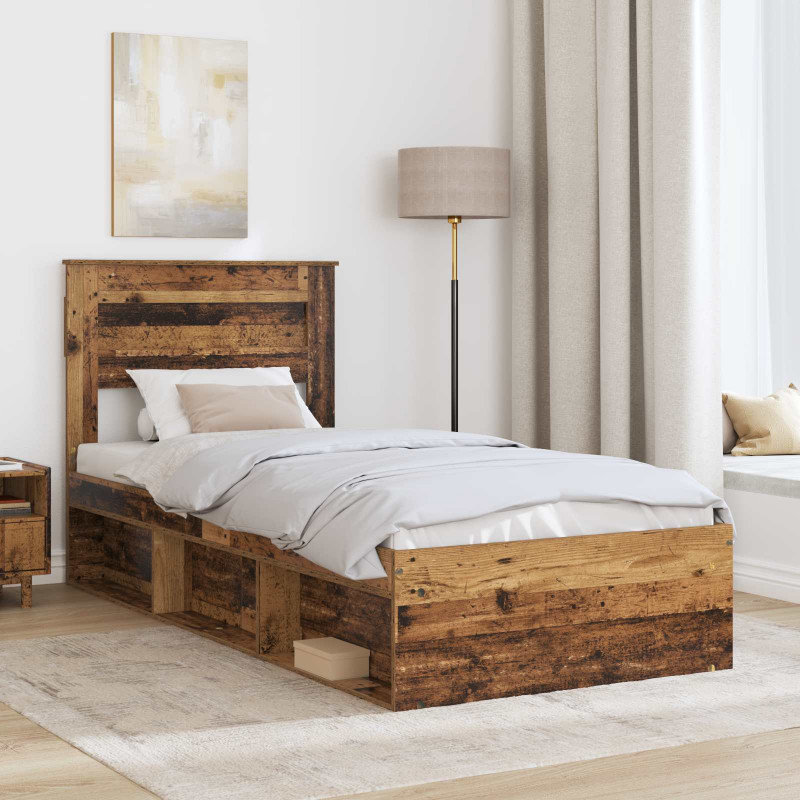 Ramka łóżka Stare drewno 90 x 200 cm Lite drewno sosnowe