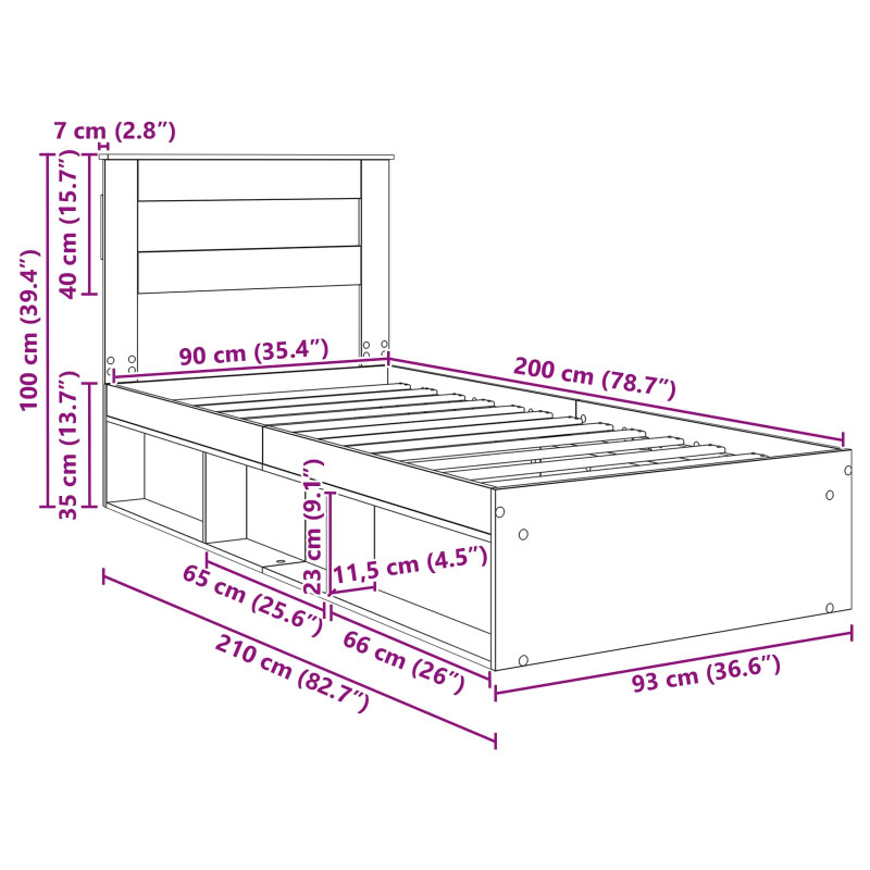 Ramka łóżka Dąb rzemieślniczy 90 x 200 cm Lite drewno sosnowe