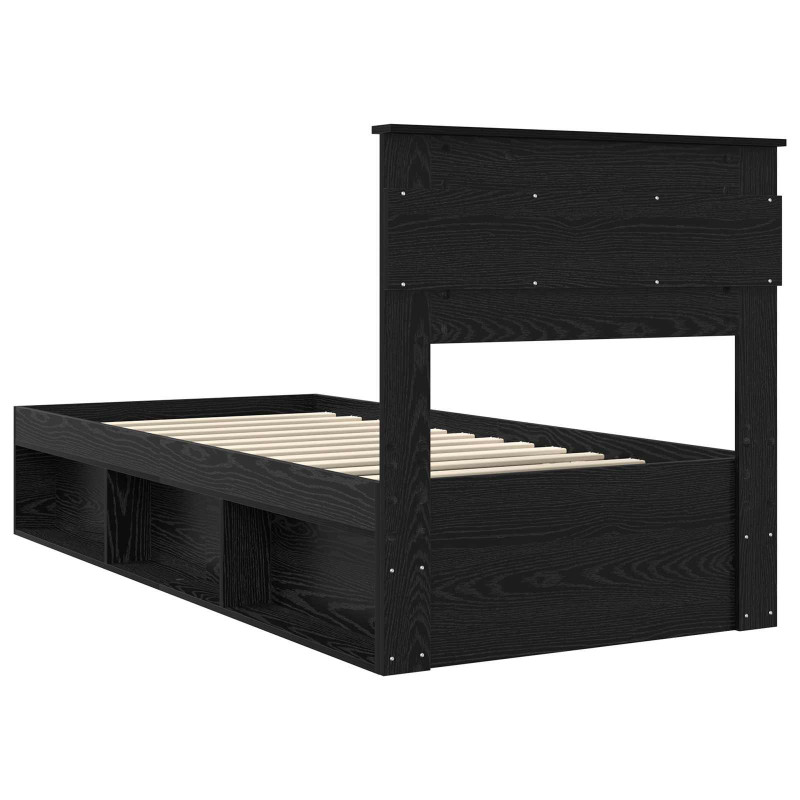 Ramka łóżka Z zagłówkiem Czarny 75 x 190 cm Lite drewno sosnowe