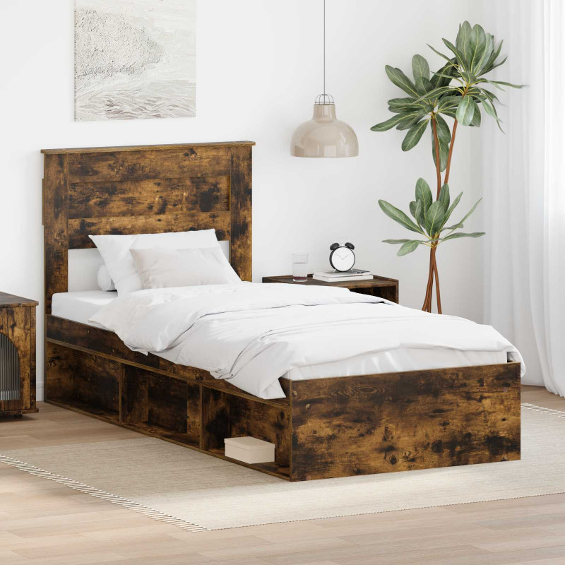 Ramka łóżka Dąb wędzony 75 x 190 cm Lite drewno sosnowe