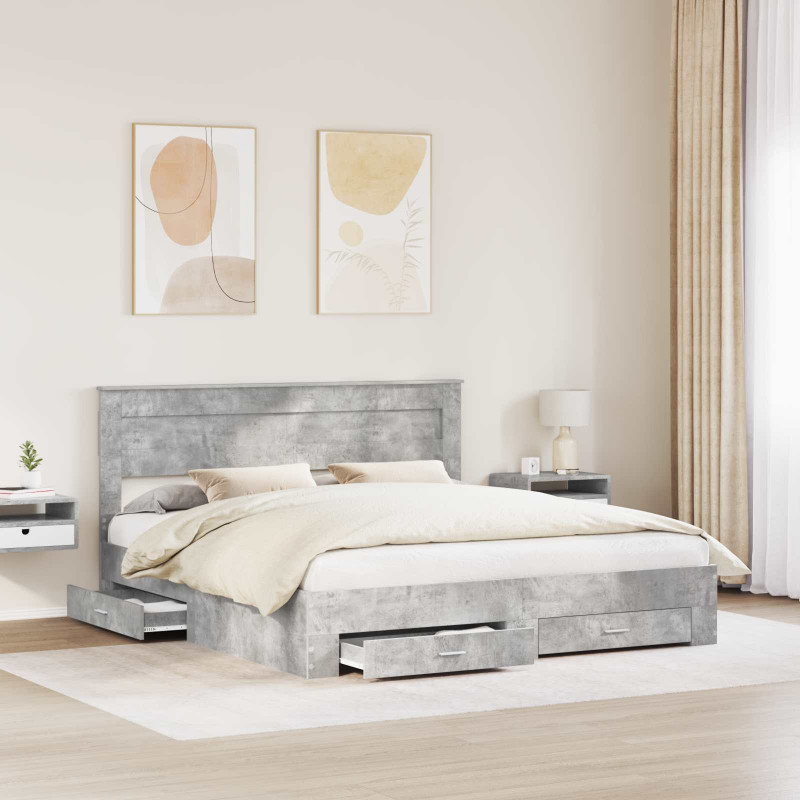 Ramka łóżka Betonowy szary 200 x 200 cm Materiał drewnopochodny